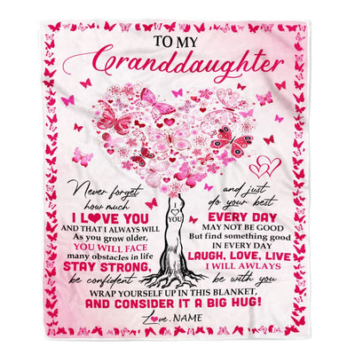 Personalized To My Granddaughter Blanket From Grandmother Butterfly Laugh Love Live Granddaughter Birthday Christmas Customized Bed Fleece Blanket | siriusteestore