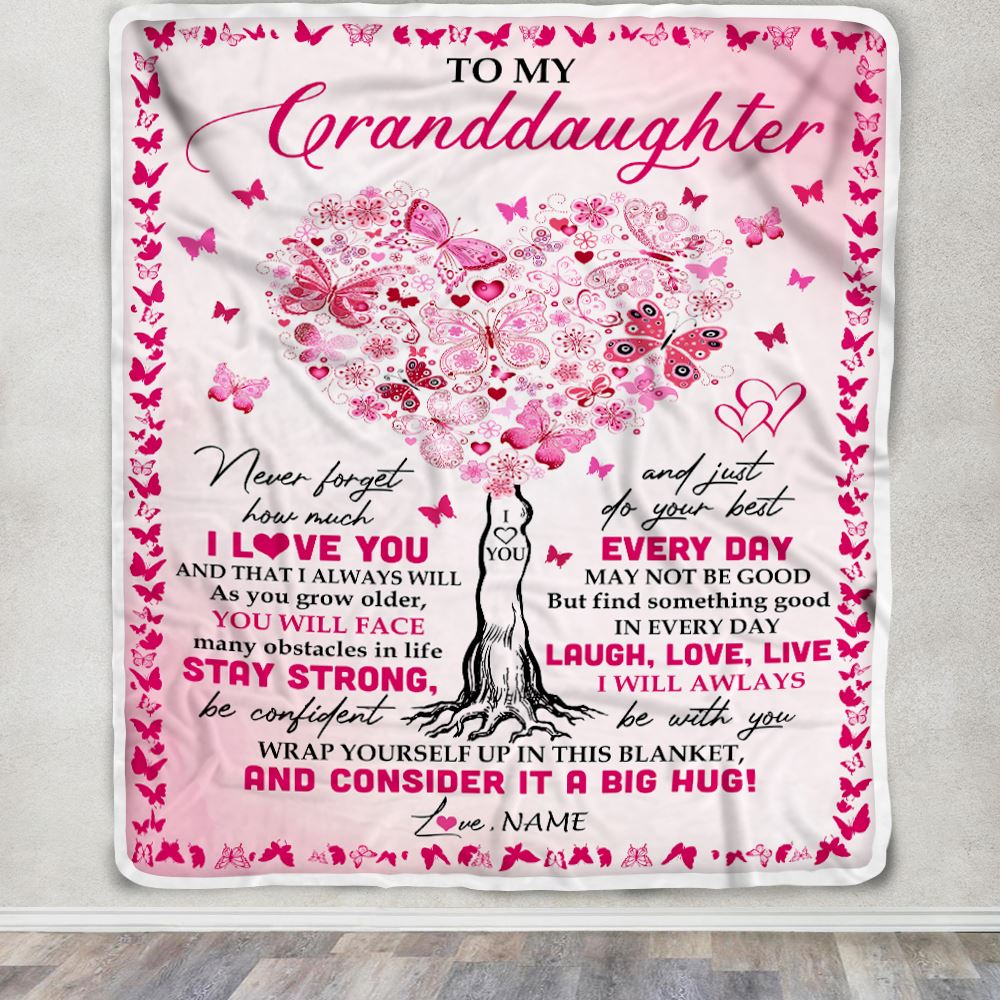 Personalized To My Granddaughter Blanket From Grandmother Butterfly Laugh Love Live Granddaughter Birthday Christmas Customized Bed Fleece Blanket | siriusteestore