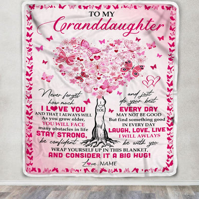 Personalized To My Granddaughter Blanket From Grandmother Butterfly Laugh Love Live Granddaughter Birthday Christmas Customized Bed Fleece Blanket | siriusteestore