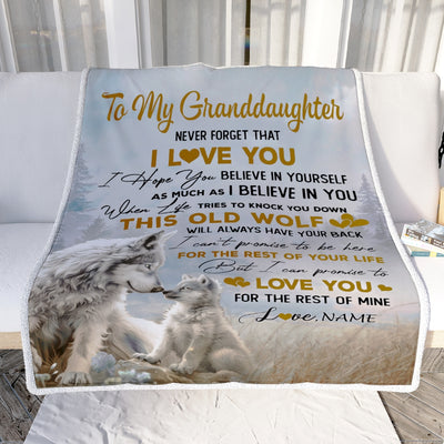 Personalized To My Granddaughter Blanket From Grandpa Grandma Never Forget That I Love You Wolf Granddaughter Birthday Christmas Bed Fleece Throw Blanket | siriusteestore