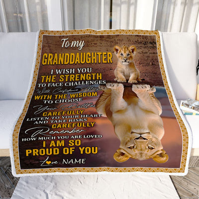 Personalized To My Granddaughter Blanket From Grandpa I Wish You The Strength Lion Granddaughter Birthday Graduation Christmas Customized Fleece Blanket | siriusteestore