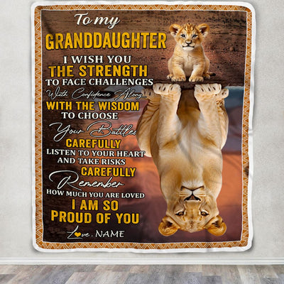 Personalized To My Granddaughter Blanket From Grandpa I Wish You The Strength Lion Granddaughter Birthday Graduation Christmas Customized Fleece Blanket | siriusteestore