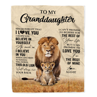 Personalized To My Granddaughter Blanket From Grandpa Papa Lion Never Forget That I Love You Granddaughter Birthday Gifts Christmas Customized Fleece Throw Blanket | siriusteestore