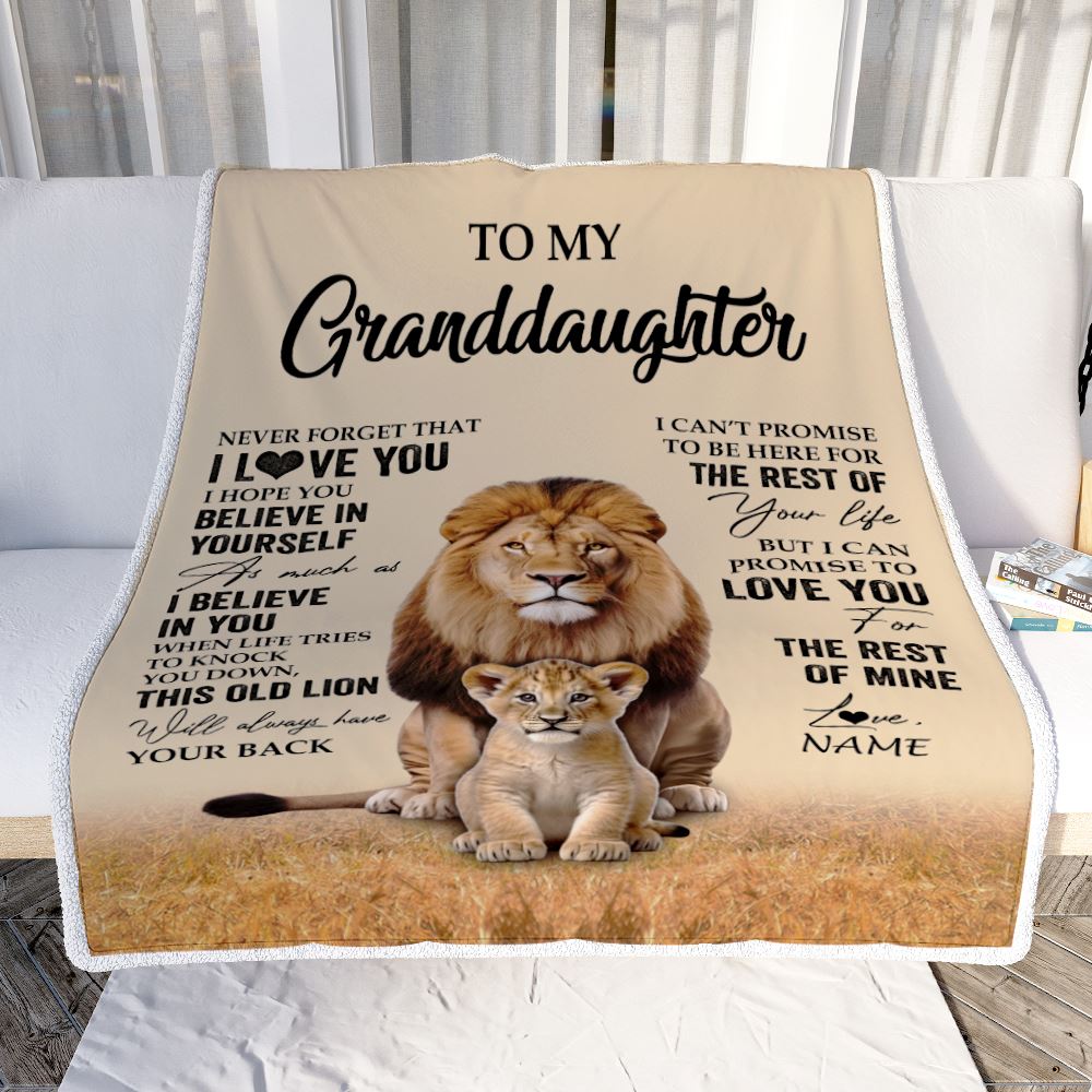Personalized To My Granddaughter Blanket From Grandpa Papa Lion Never Forget That I Love You Granddaughter Birthday Gifts Christmas Customized Fleece Throw Blanket | siriusteestore