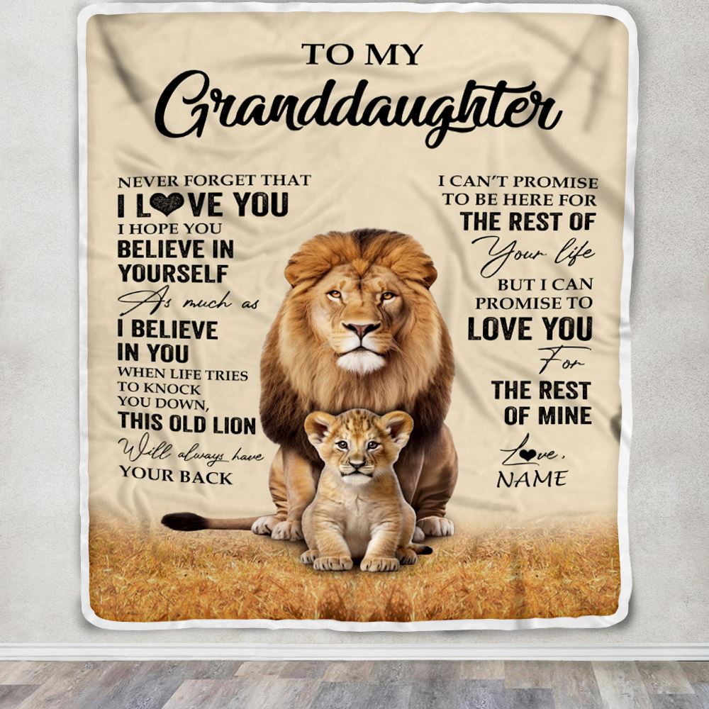 Personalized To My Granddaughter Blanket From Grandpa Papa Lion Never Forget That I Love You Granddaughter Birthday Gifts Christmas Customized Fleece Throw Blanket | siriusteestore