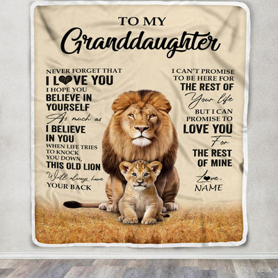 Personalized To My Granddaughter Blanket From Grandpa Papa Lion Never Forget That I Love You Granddaughter Birthday Gifts Christmas Customized Fleece Throw Blanket | siriusteestore