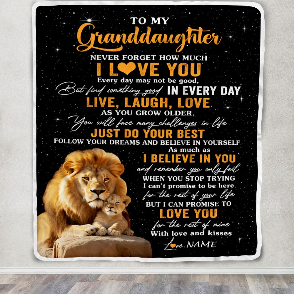 Personalized To My Granddaughter Blanket From Grandpa Papa Live Laugh Love Lion Granddaughter Birthday Gifts Positive Graduation Christmas Fleece Blanket | siriusteestore
