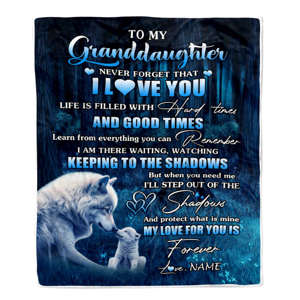 Personalized To My Granddaughter Blanket From Grandpa Wolf Never Forget That I Love You Moon Dark Forest Granddaughter Birthday Gifts Christmas Fleece Blanket | siriusteestore