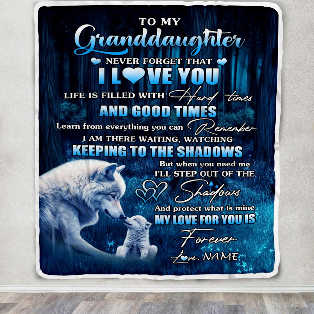 Personalized To My Granddaughter Blanket From Grandpa Wolf Never Forget That I Love You Moon Dark Forest Granddaughter Birthday Gifts Christmas Fleece Blanket | siriusteestore