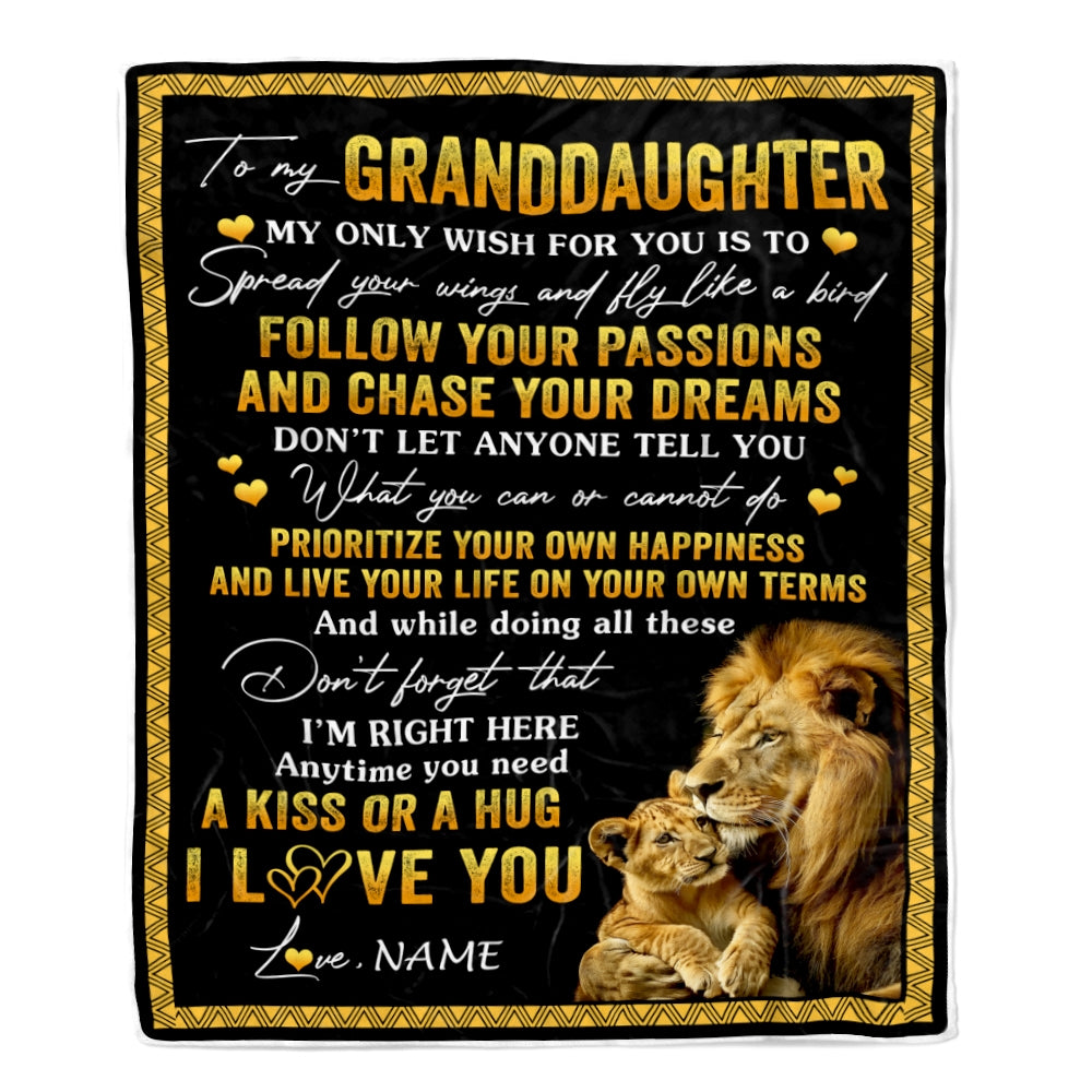 Personalized To My Granddaughter Blanket From Papa Grandpa Lion My Only Wish For You Granddaughter Birthday Christmas Customized Bed Fleece Throw Blanket | siriusteestore