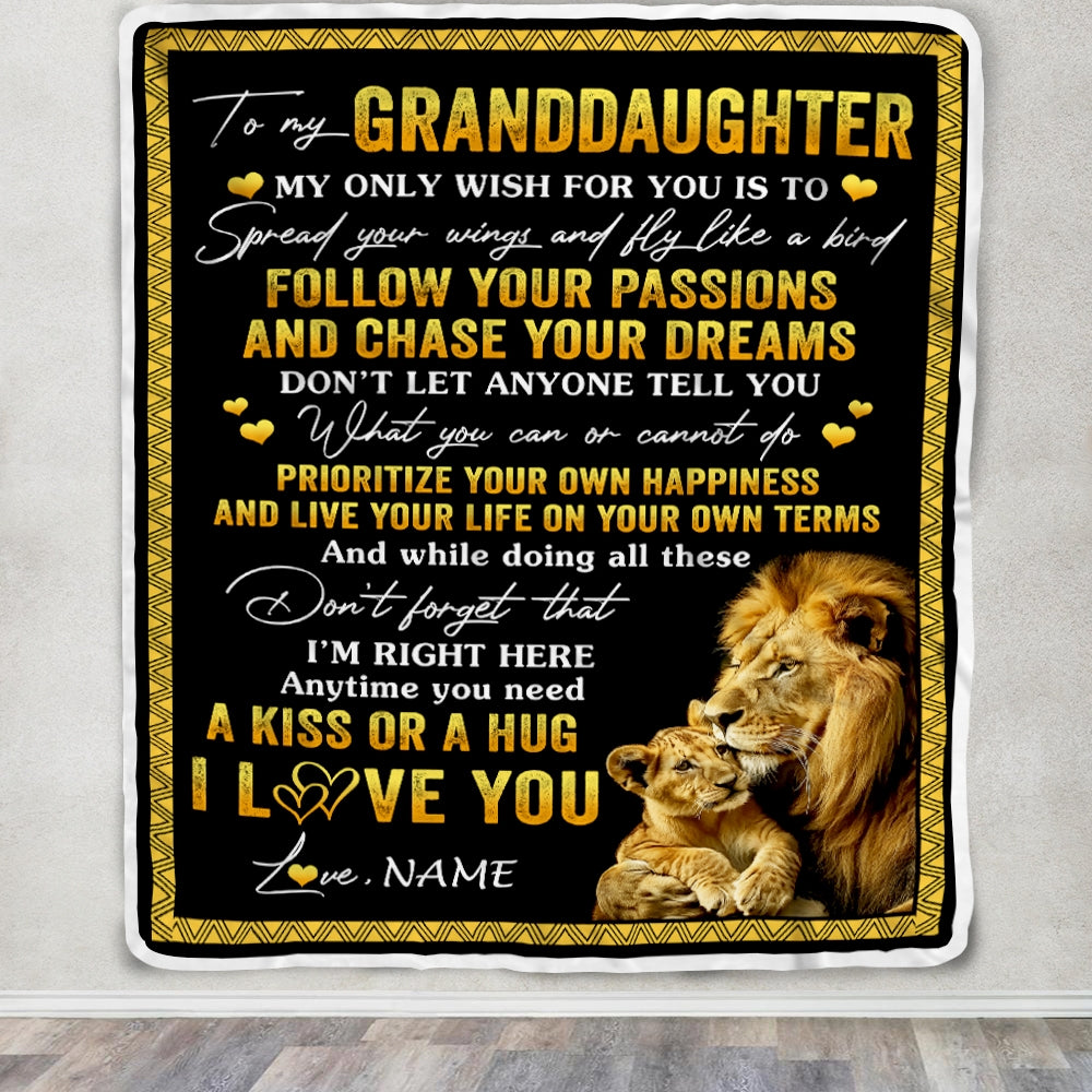 Personalized To My Granddaughter Blanket From Papa Grandpa Lion My Only Wish For You Granddaughter Birthday Christmas Customized Bed Fleece Throw Blanket | siriusteestore