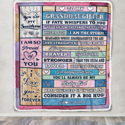 Personalized To My Granddaughter Blanket Gift From Grandma Wood I Am The Storm Baby Girl Granddaughter Birthday Graduation Christmas Customized Fleece Blanket | siriusteestore