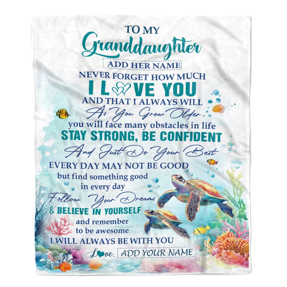 Personalized To My Granddaughter Blanket Turtle I Love You Forever From Grandma Grandpa Nana Birthday Gifts Christmas Graduation Customized Fleece Blanket | siriusteestore