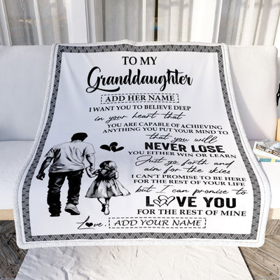 Personalized To My Granddaughter Blanket You Will Never Lose From Grandpa Papa Granddaughter Birthday Gifts Graduation Christmas Customized Fleece Blanket | siriusteestore