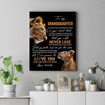 Personalized To My Granddaughter Canvas From Grandma Gigi You Will Never Lose Lion Granddaughter Birthday Gifts Christmas Custom Wall Art Print Framed Canvas | siriusteestore