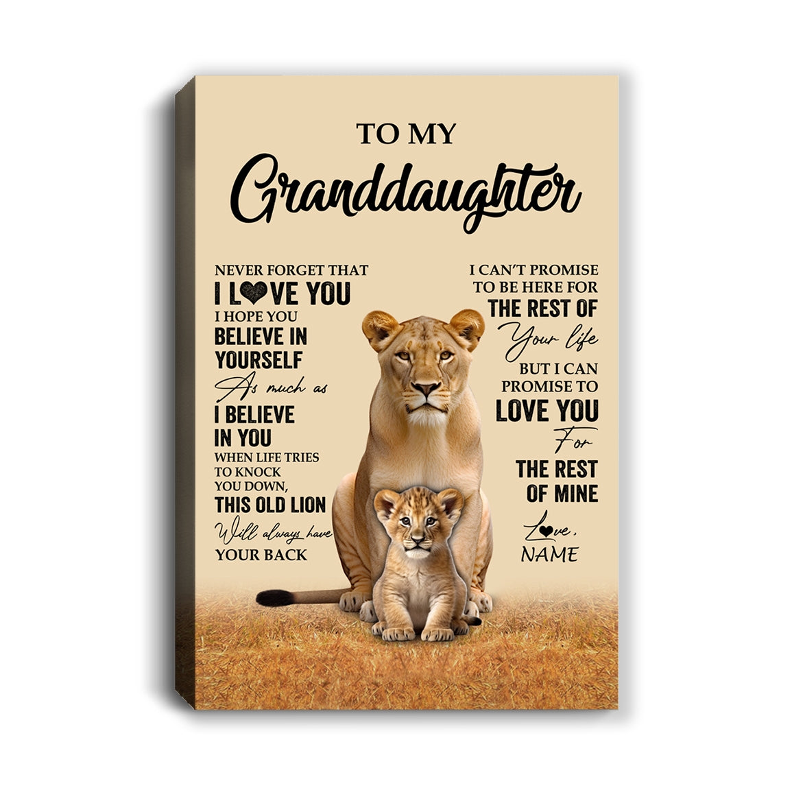 Personalized To My Granddaughter Canvas From Grandma Lion Never Forget That I Love You Granddaughter Birthday Gifts Christmas Custom Wall Art Print Framed Canvas | siriusteestore