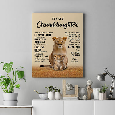 Personalized To My Granddaughter Canvas From Grandma Lion Never Forget That I Love You Granddaughter Birthday Gifts Christmas Custom Wall Art Print Framed Canvas | siriusteestore