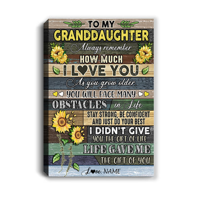 Personalized To My Granddaughter Canvas From Grandma Nana Always Remember How Much I Love You Wood Sunflower Granddaughter Birthday Custom Wall Art Print Home Decor Framed Canvas | siriusteestore