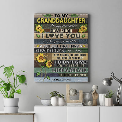 Personalized To My Granddaughter Canvas From Grandma Nana Always Remember How Much I Love You Wood Sunflower Granddaughter Birthday Custom Wall Art Print Framed Canvas | siriusteestore