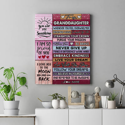 Personalized To My Granddaughter Canvas From Grandma Nana Believe In Yourself Awesome Pink Wood Birthday Christmas Custom Wall Art Print Home Decor Framed Canvas | siriusteestore