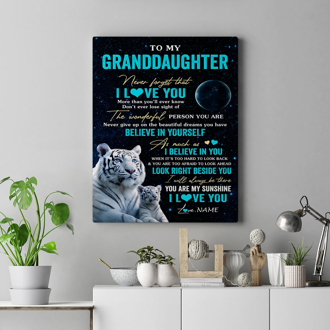 Personalized To My Granddaughter Canvas From Grandma Nana Never Forget I Love You White Tiger Granddaughter Birthday Gifts Christmas Custom Wall Art Print Framed Canvas | siriusteestore