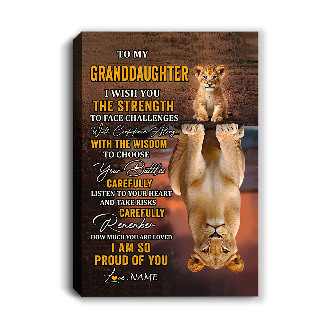 Personalized To My Granddaughter Canvas From Grandma Papa I Wish You The Strength Lion Granddaughter Birthday Gifts Christmas Custom Wall Art Print Framed Canvas | siriusteestore