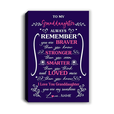 Personalized To My Granddaughter Canvas From Grandma Papa Purple I Love You Granddaughter Birthday Graduation Gifts Christmas Custom Wall Art Print Framed Canvas | siriusteestore