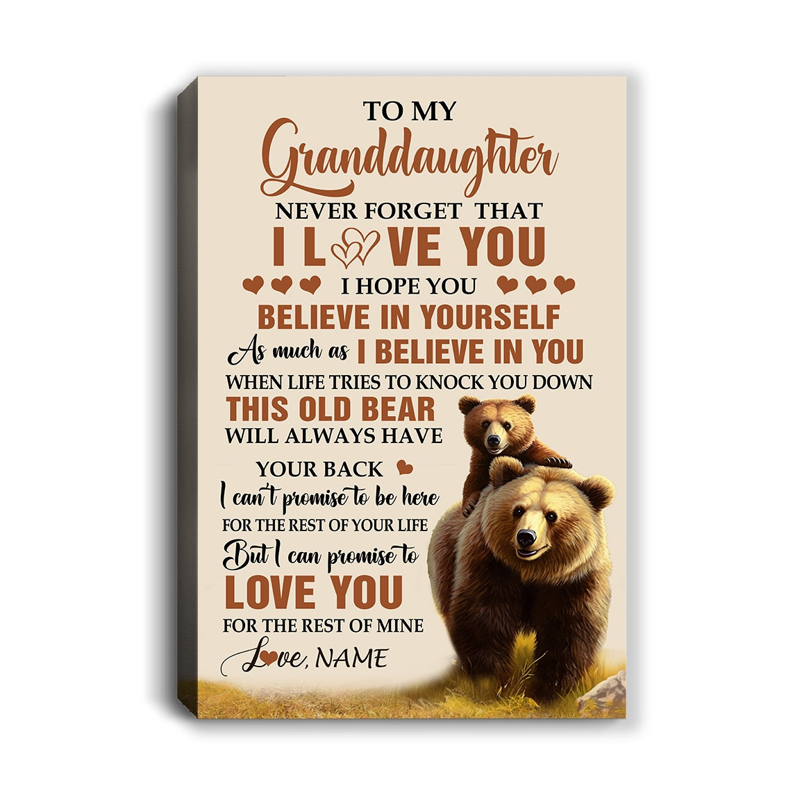 Personalized To My Granddaughter Canvas From Grandma Papa This Old Bear Love You Granddaughter Birthday Gifts Graduation Christmas Custom Wall Art Print Framed Canvas | siriusteestore