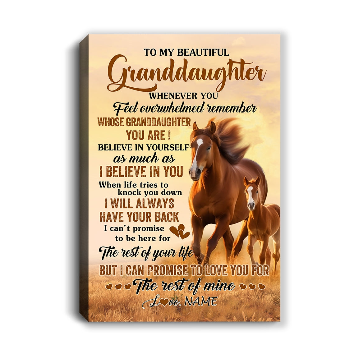 Personalized To My Granddaughter Canvas From Grandma Papa Whenever You Feel Horse Granddaughter Birthday Gifts Graduation Christmas Custom Wall Art Print Framed Canvas | siriusteestore