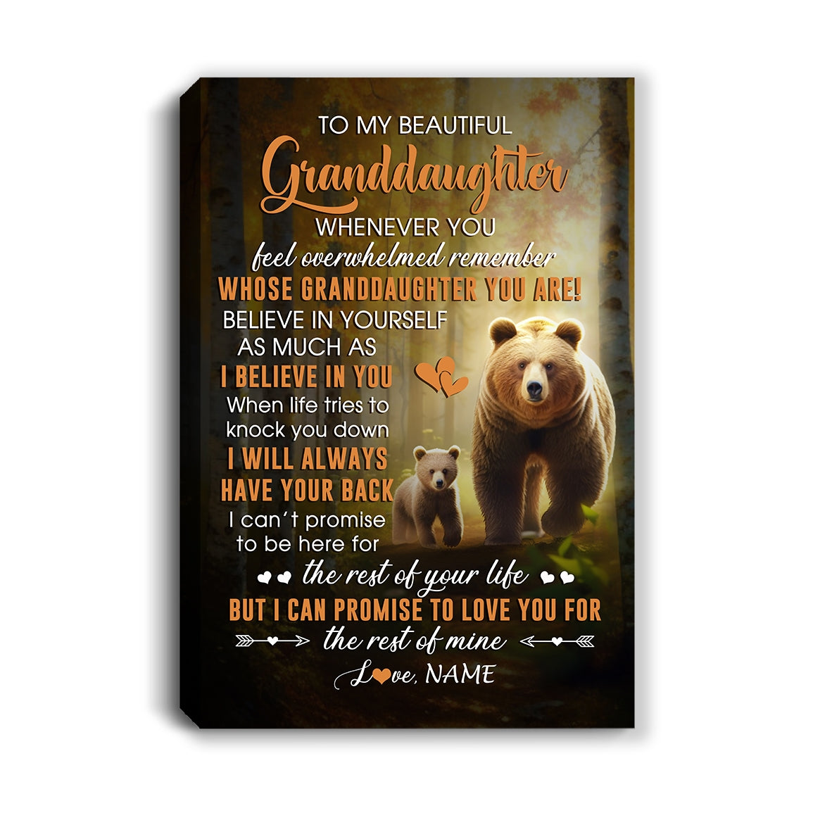 Personalized To My Granddaughter Canvas From Grandma Whenever You Feel Bear Granddaughter Birthday Gifts Graduation Christmas Custom Wall Art Print Framed Canvas | siriusteestore