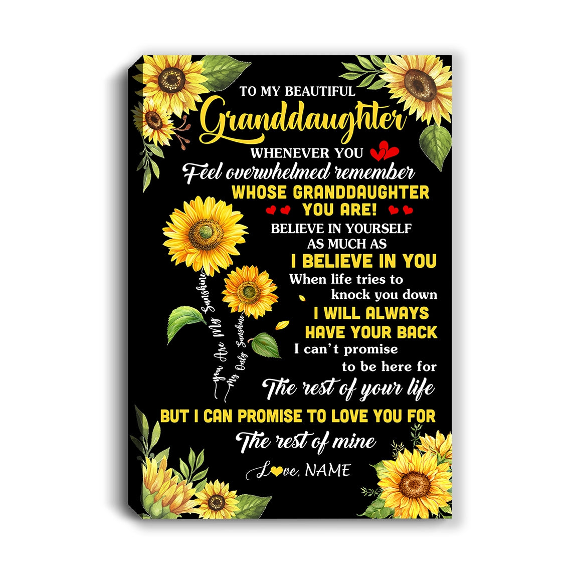 Personalized To My Granddaughter Canvas From Grandma Whenever You Feel Sunflower Granddaughter Birthday Gifts Graduation Christmas Custom Wall Art Print Framed Canvas | siriusteestore
