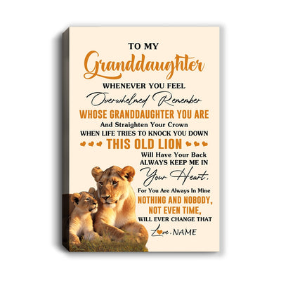 Personalized To My Granddaughter Canvas From Grandma Whenever You Fell Overwhelmed Lion Granddaughter Birthday Gifts Christmas Customized Fleece Canvas | siriusteestore