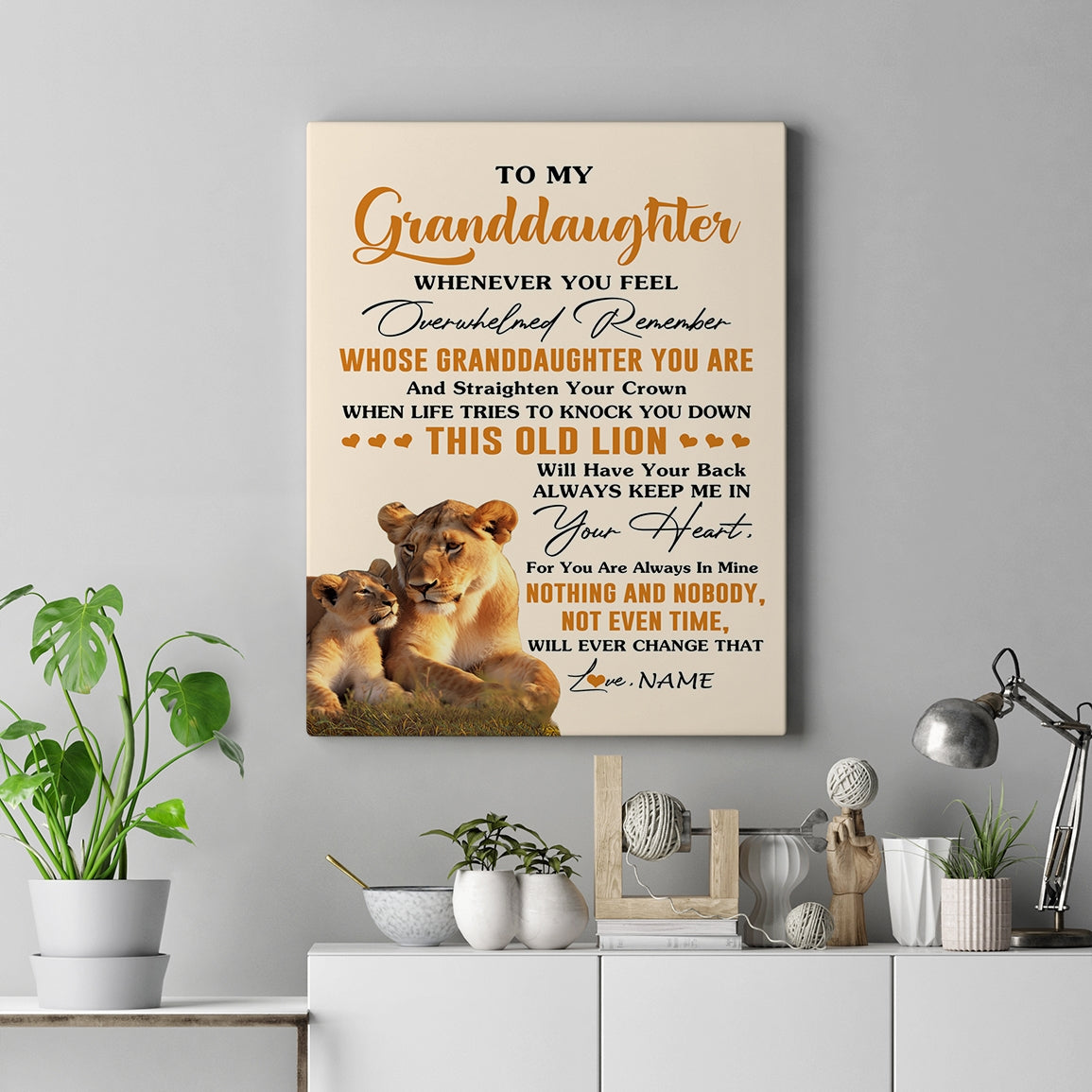 Personalized To My Granddaughter Canvas From Grandma Whenever You Fell Overwhelmed Lion Granddaughter Birthday Gifts Christmas Customized Fleece Canvas | siriusteestore