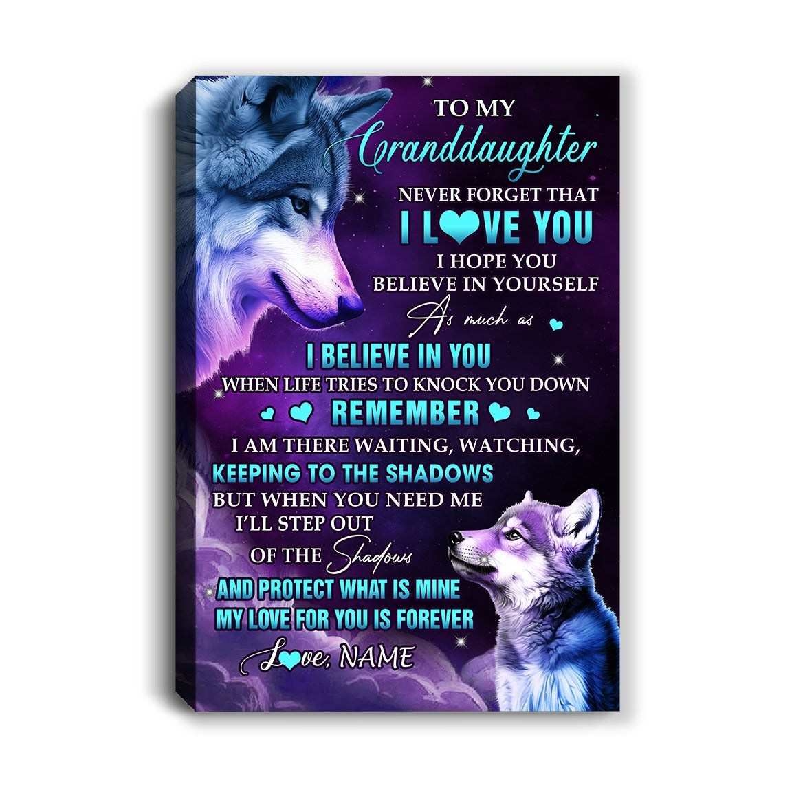 Personalized To My Granddaughter Canvas From Grandma Wolf Moon My Love For You Is Forever Granddaughter Birthday Gifts Christmas Custom Wall Art Print Framed Canvas | siriusteestore