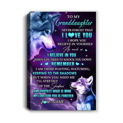 Personalized To My Granddaughter Canvas From Grandma Wolf Moon My Love For You Is Forever Granddaughter Birthday Gifts Christmas Custom Wall Art Print Framed Canvas | siriusteestore