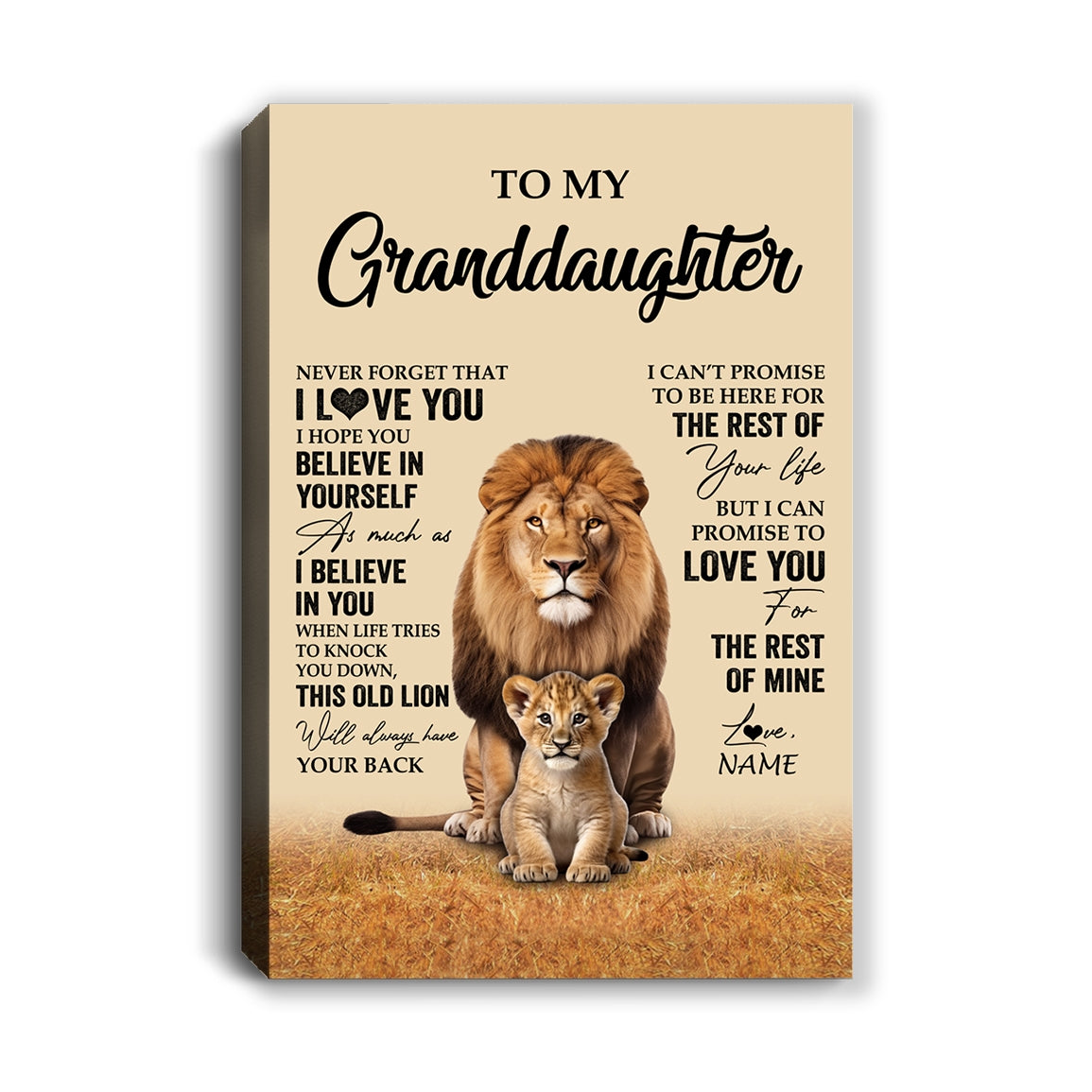 Personalized To My Granddaughter Canvas From Grandpa Papa Lion Never Forget That I Love You Granddaughter Birthday Gifts Christmas Custom Wall Art Print Framed Canvas | siriusteestore