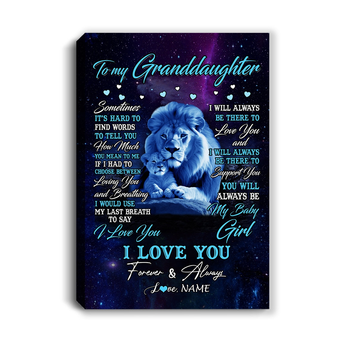 Personalized To My Granddaughter Canvas From Grandpa Sometimes It's Hard Lion Granddaughter Gift Birthday Graduation Christmas Custom Wall Art Print Framed Canvas | siriusteestore