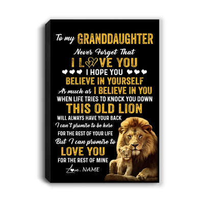 Personalized To My Granddaughter Canvas From Grandpa This Old Lion Love You Granddaughter Birthday Gifts Graduation Christmas Custom Wall Art Print Framed Canvas | siriusteestore