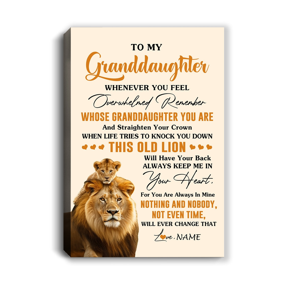 Personalized To My Granddaughter Canvas From Grandpa Whenever You Fell Overwhelmed Lion Granddaughter Birthday Gifts Christmas Customized Fleece Canvas | siriusteestore