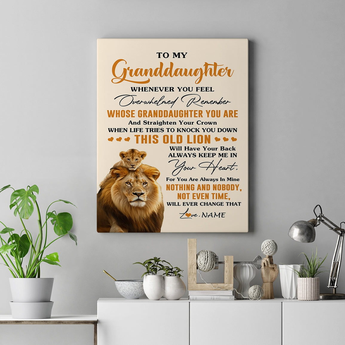 Personalized To My Granddaughter Canvas From Grandpa Whenever You Fell Overwhelmed Lion Granddaughter Birthday Gifts Christmas Customized Fleece Canvas | siriusteestore
