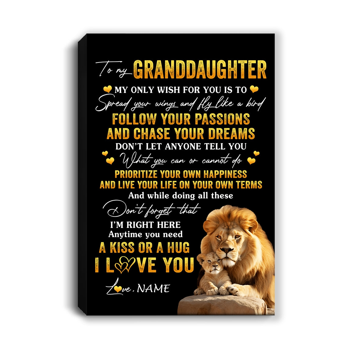 Personalized To My Granddaughter Canvas From Papa Grandpa Lion My Only Wish For You Granddaughter Birthday Gifts Christmas Custom Wall Art Print Framed Canvas | siriusteestore