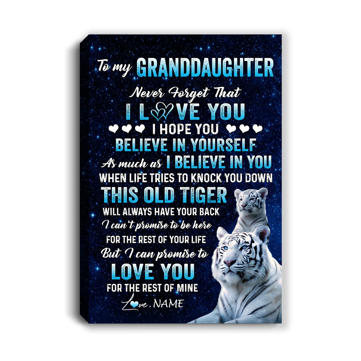 Personalized To My Granddaughter Canvas Gift From Grandma Papa This Old Tiger Love You Granddaughter Birthday Graduation Christmas Custom Wall Art Print Framed Canvas | siriusteestore