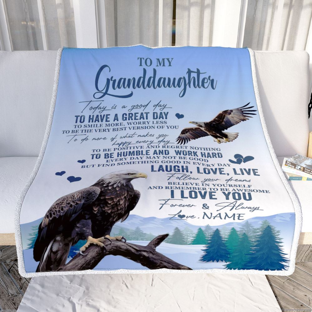 Personalized To My Granddaughter Eagle Blanket From Grandma Grandpa Every Day Laugh Love Live Granddaughter Birthday Gifts Christmas Fleece Throw Blanket | siriusteestore