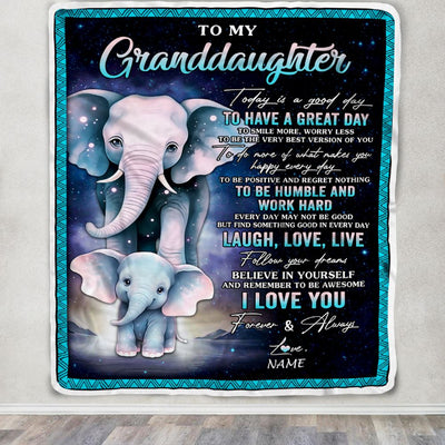 Personalized To My Granddaughter Elephant Blanket From Grandma Grandpa Every Day Laugh Love Live Granddaughter Birthday Gifts Christmas Fleece Throw Blanket | siriusteestore