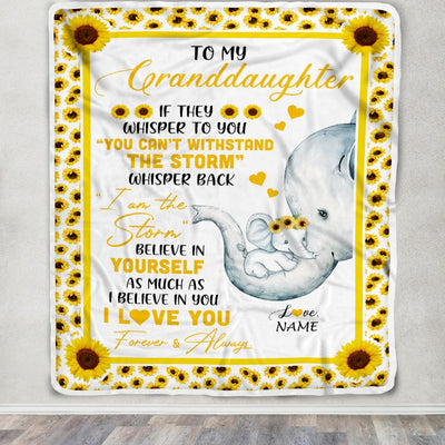 Personalized To My Granddaughter Elephant Blanket From Grandma Mimi Gigi I Am The Storm Big Hug Sunflower Granddaughter Birthday Christmas Bed Fleece Blanket | siriusteestore