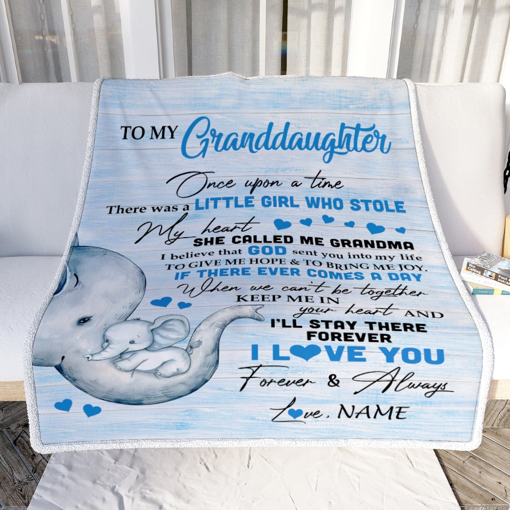 Personalized To My Granddaughter Elephant Blanket From Grandpa I'll Stay There Forever Daughter Birthday Christmas Customized Bed Quilt Fleece Throw Blanket | siriusteestore