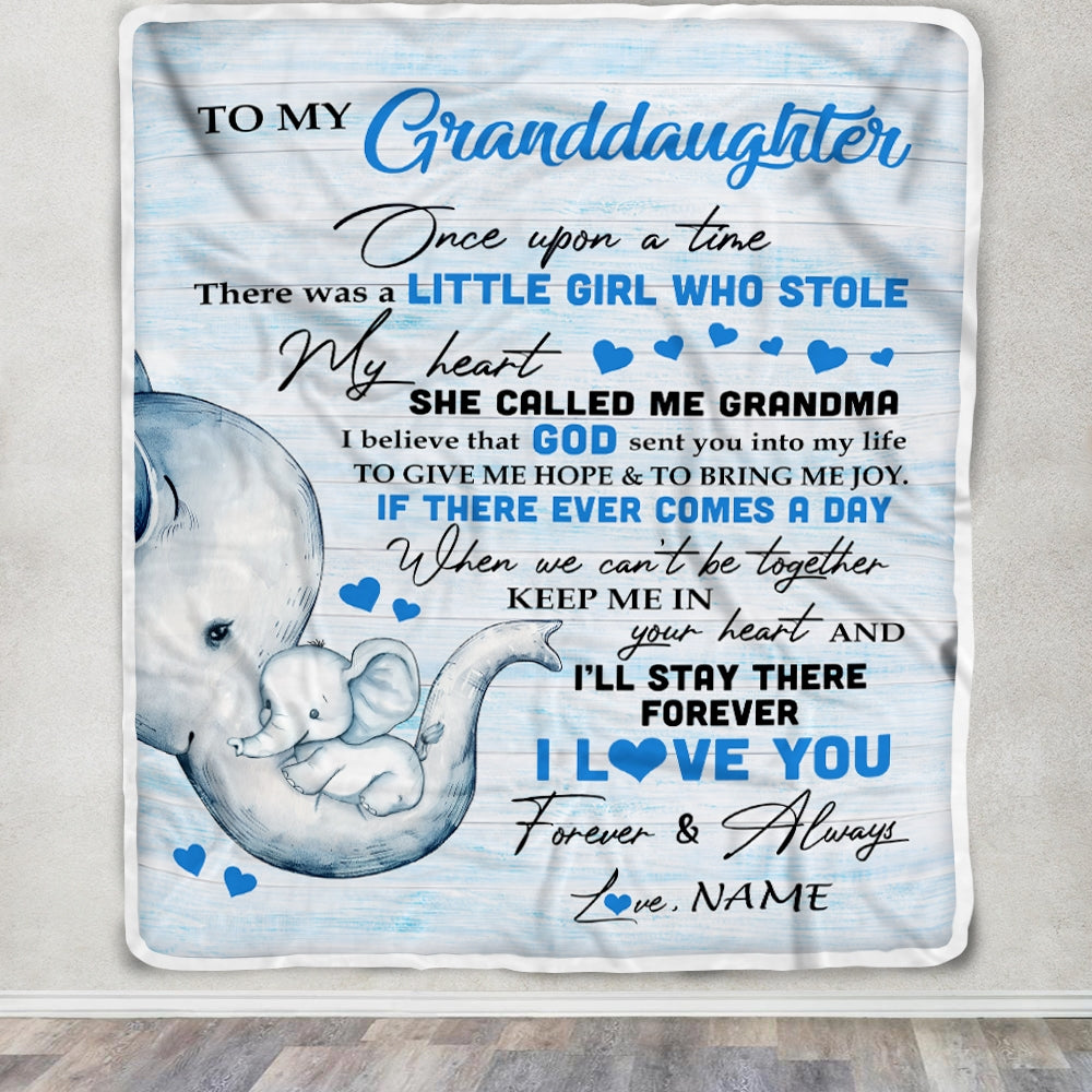 Personalized To My Granddaughter Elephant Blanket From Grandpa I'll Stay There Forever Daughter Birthday Christmas Customized Bed Quilt Fleece Throw Blanket | siriusteestore