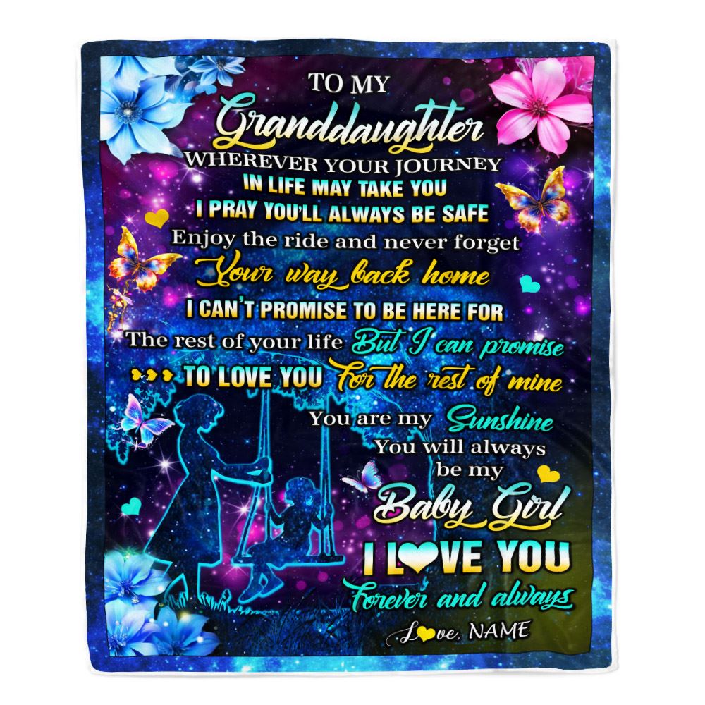 Personalized To My Granddaughter From Grandma Blanket Flower Wherever Your Journey Granddaughter Birthday Gifts Graduation Christmas Customized Fleece Blanket | siriusteestore