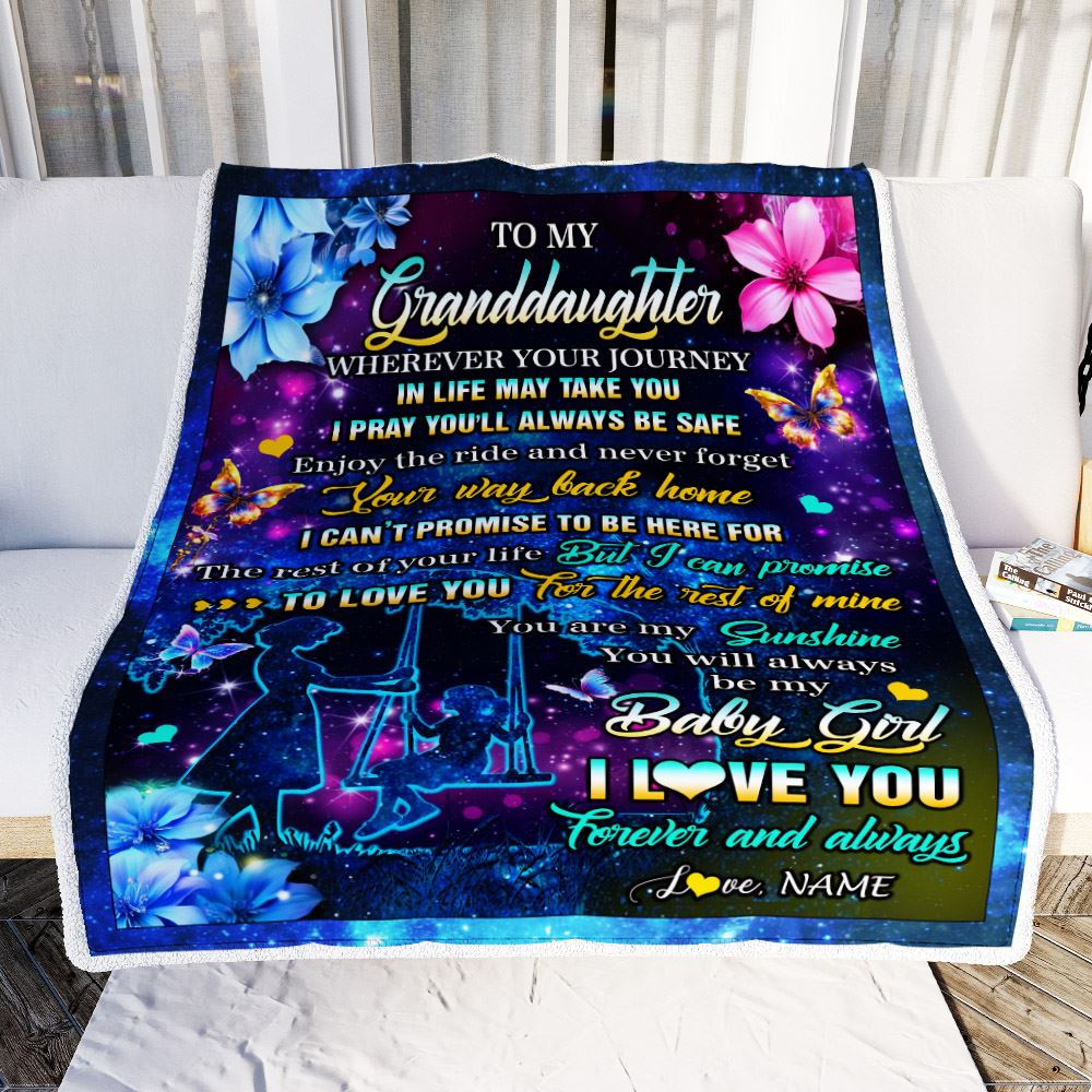 Personalized To My Granddaughter From Grandma Blanket Flower Wherever Your Journey Granddaughter Birthday Gifts Graduation Christmas Customized Fleece Blanket | siriusteestore