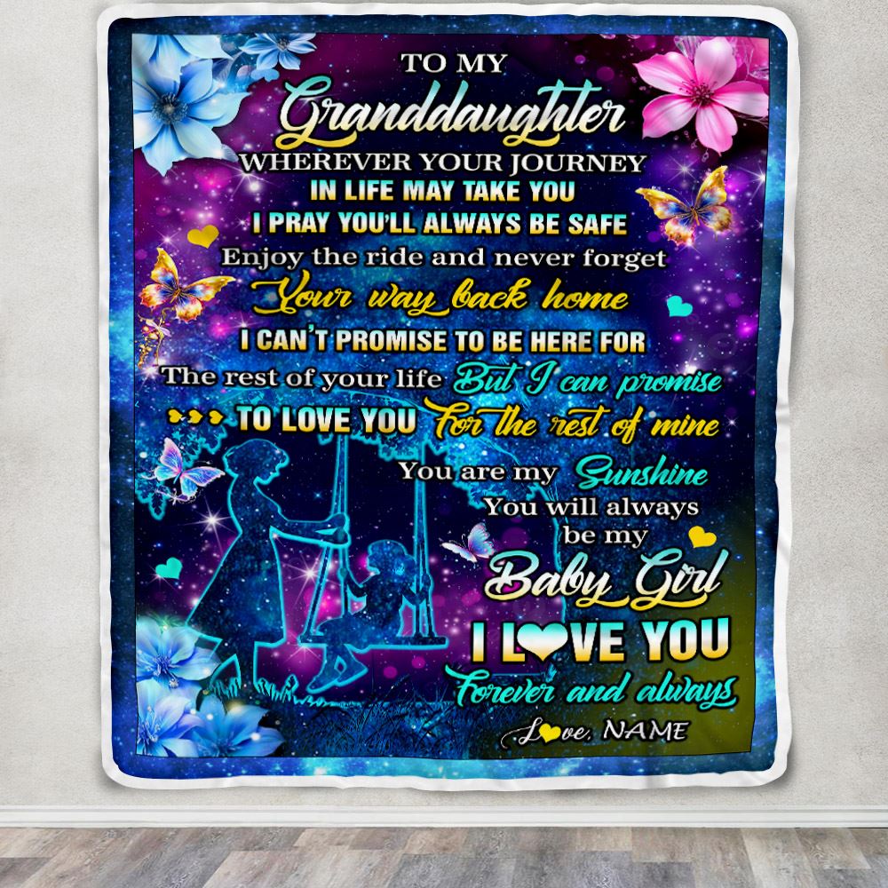 Personalized To My Granddaughter From Grandma Blanket Flower Wherever Your Journey Granddaughter Birthday Gifts Graduation Christmas Customized Fleece Blanket | siriusteestore